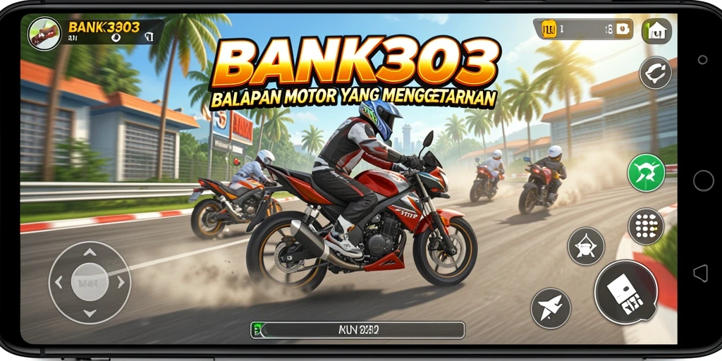 Screenshot utama BANK303 yang menampilkan balapan motor yang cepat dan menegangkan.