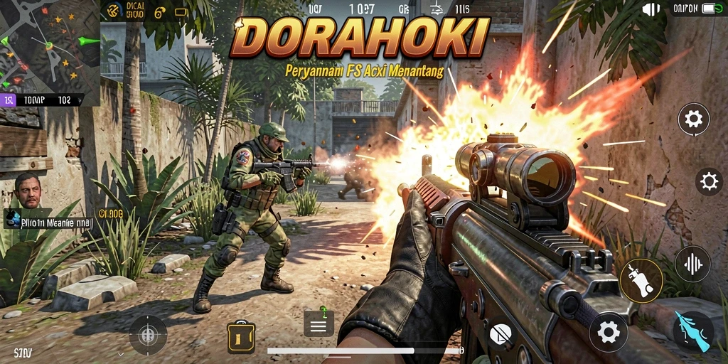 Tangkapan layar gameplay DORAHOKI yang menampilkan pertempuran seru.