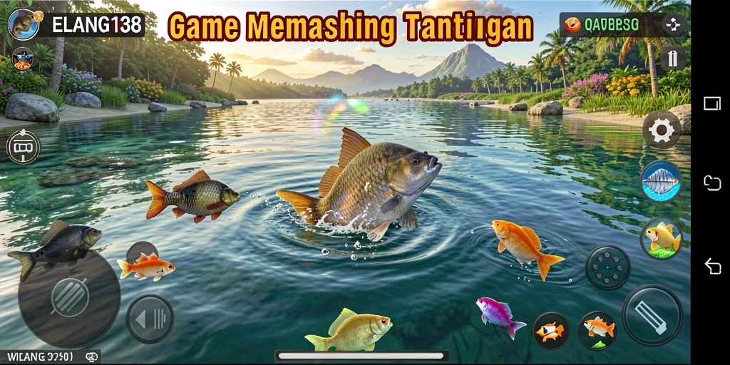Tampilan gameplay <strong>ELANG138</strong> yang menakjubkan saat memancing di lokasi indah.