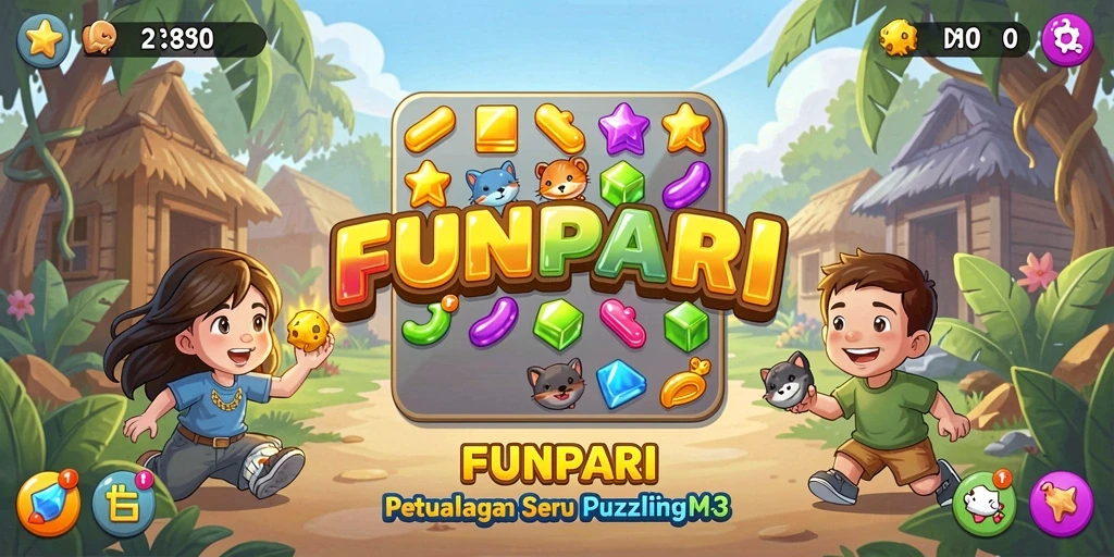 Screenshot gameplay FUNPARI yang menampilkan tantangan Match-3 yang seru.
