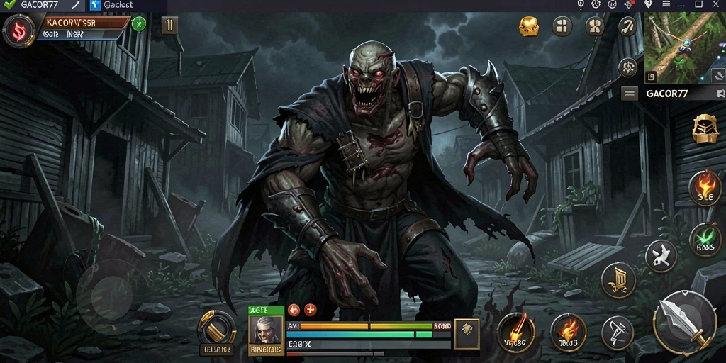 Screenshot GACOR77 menunjukkan gameplay menegangkan dalam suasana Horror.
