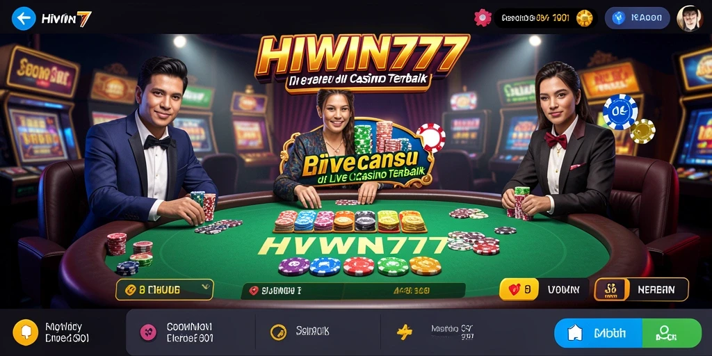Tangkapan layar gameplay HIWIN777 yang menampilkan dealer langsung dalam suasana kasino.