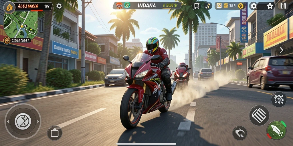 Screenshot INDAAA menunjukkan aksi balapan motor yang mendebarkan.
