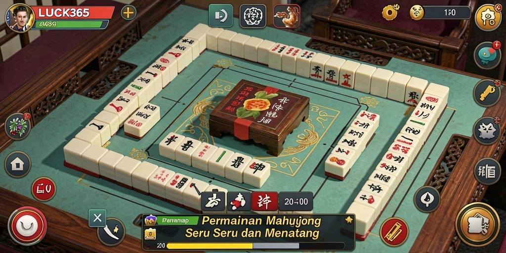 Screenshot LUCK365 menampilkan momen seru permainan Mahjong yang menantang.