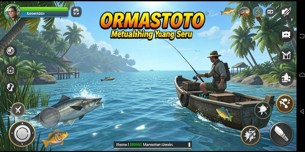 Gameplay ORMASTOTO yang seru dan menantang saat memancing ikan.