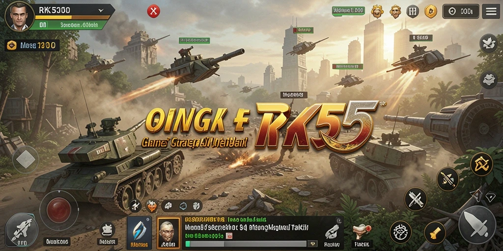 Screenshot gameplay RK55 menampilkan aksi pertempuran strategi yang intens.
