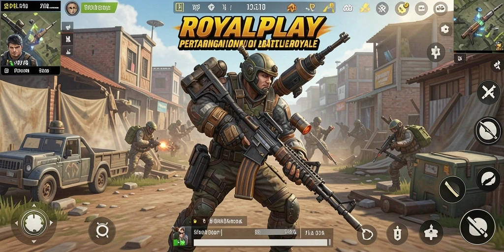 Tampilan gameplay mendebarkan dalam ROYALPLAY dengan aksi seru Battle Royale.