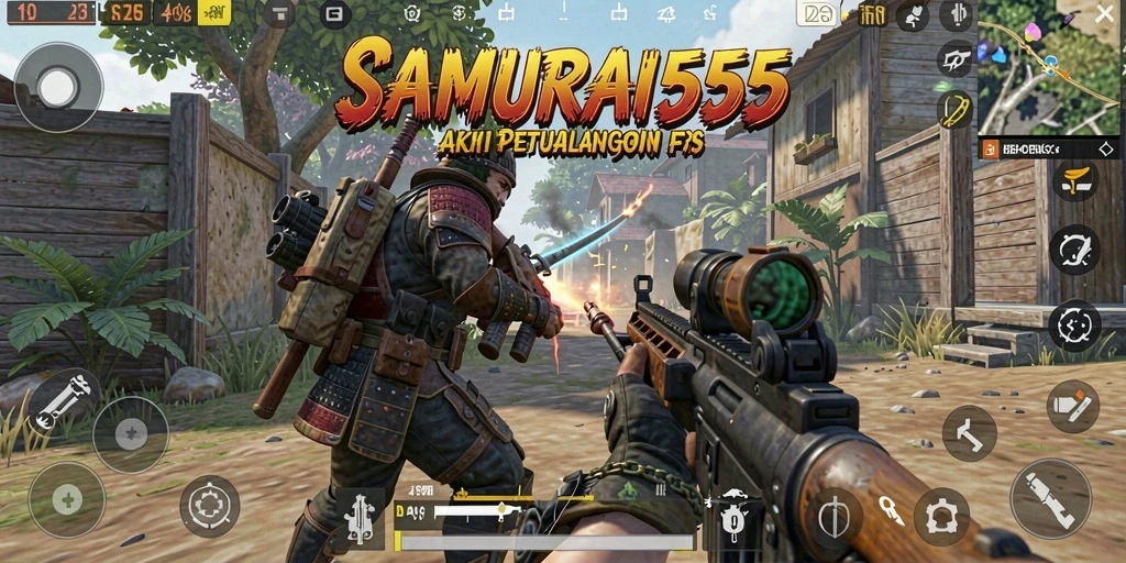Tampilan gameplay intens dari SAMURAI555 dengan aksi menembak yang mendebarkan.