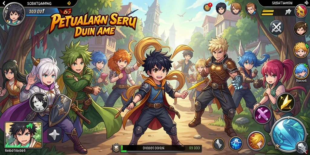 Tampilan gameplay dari SOBATGAMING dengan karakter anime yang dinamis.