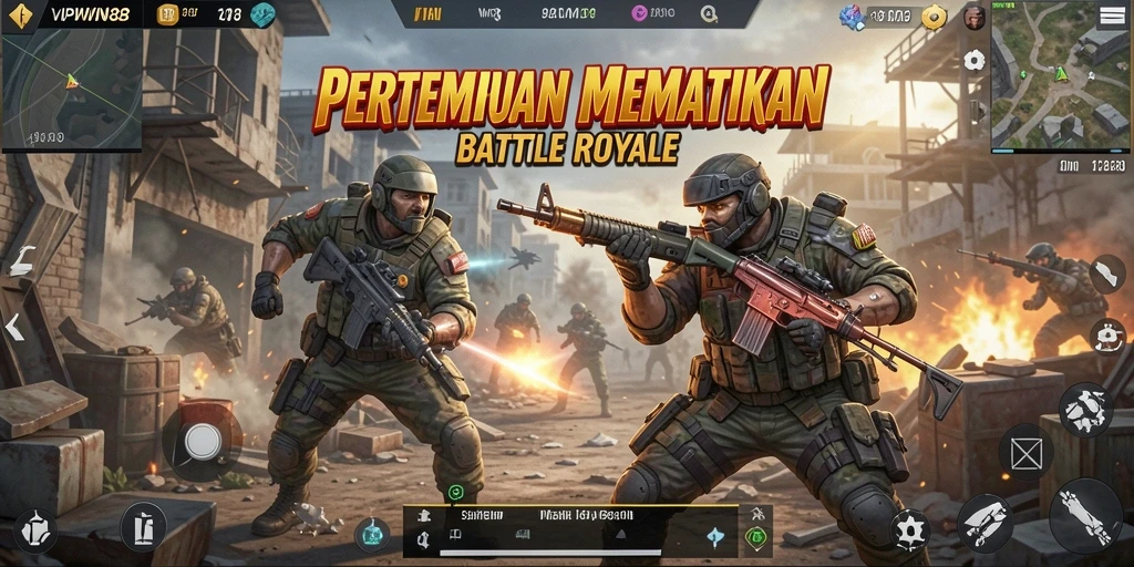 Tampilan gameplay menegangkan dalam pertempuran Battle Royale